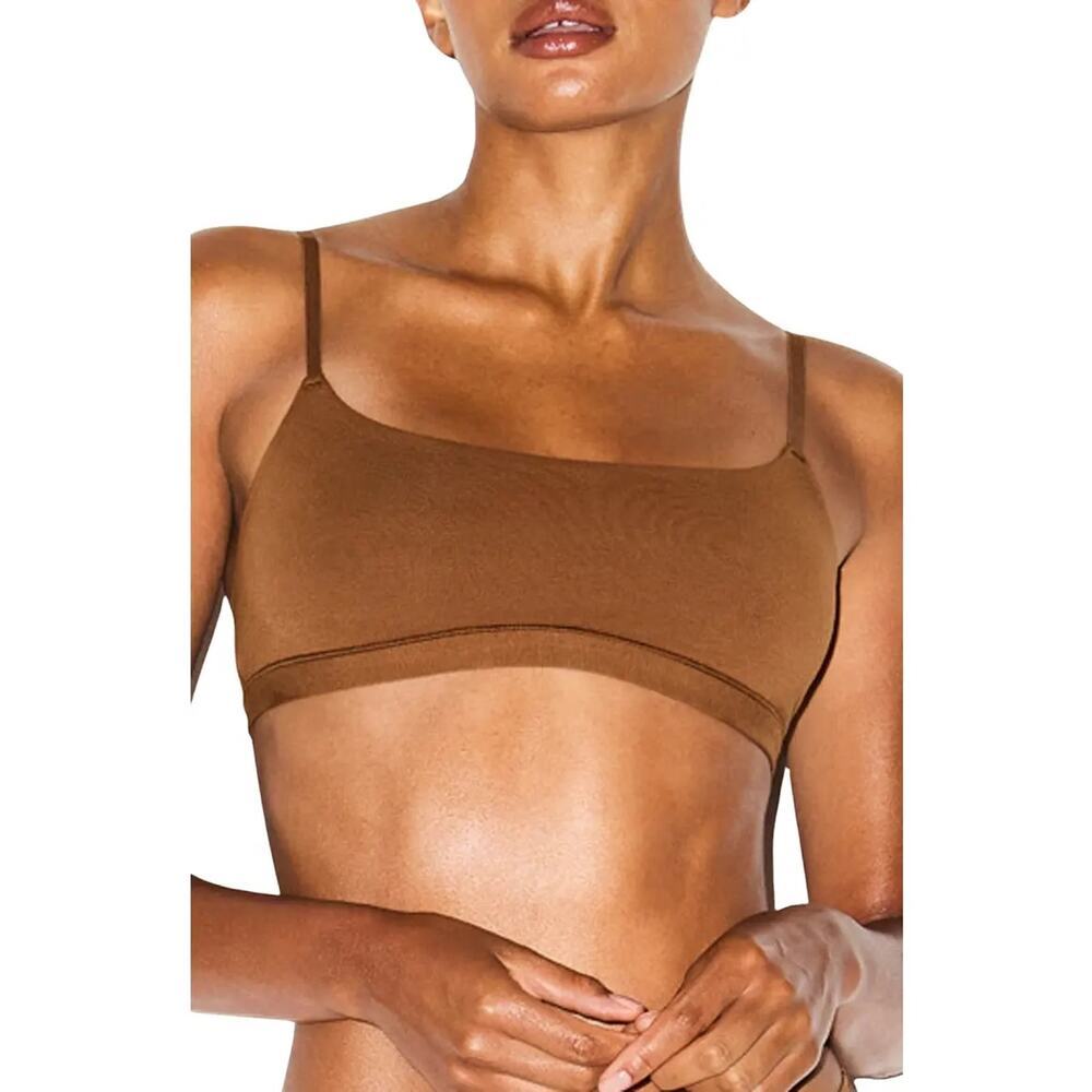 Skims Stretch Cotton Jersey Scoop Bralette Women's Small Brown Solid - Picture 4 of 4